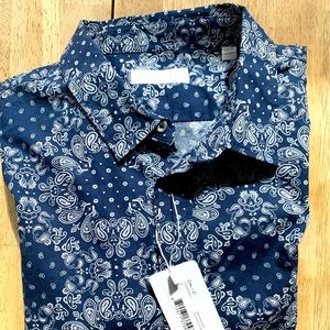 Cotton & Co. mens short sleeve button down_blue paisley print_size XL